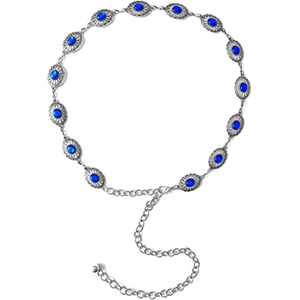 Böhmische silberne Metall-Taillenkette mit türkisfarbenen Steinen und Blumenmuster
