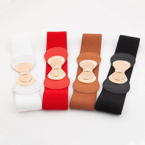 Ceinture Élastique Large pour Femmes Élégante Boucle en Métal Nœud Papillon Doré Ceinture Extensible en Similicuir pour Robes Doudounes