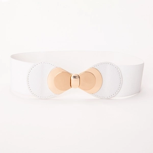 Ceinture élastique blanche pour femme avec boucle papillon dorée et bande large