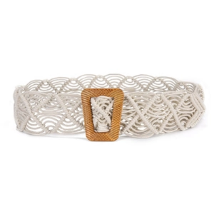 Ceinture bohème en corde de cire tressée pour femme avec motif ajouré et boucle carrée