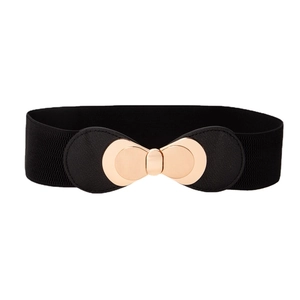 Ceinture élastique noire pour femme avec boucle dorée élégante en forme de nœud