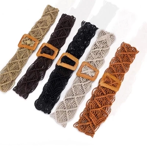 Ceinture Boheme en Corde Ciree Tissee a la Main pour Femme Style Ethnique Ceinture Decorative Ajouree avec Boucle Carree