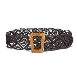 Ceinture bohème en corde tressée à la main pour femme avec motif de vagues et boucle bois