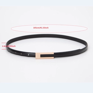 Ceinture fine en cuir noir pour femme avec boucle rectangulaire dorée, largeur 1,4 cm