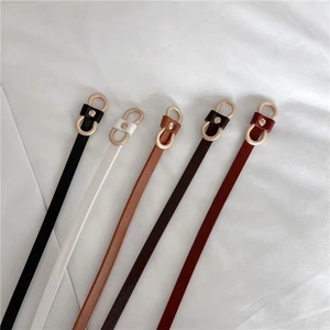 Slim PU leather belts with gold figure-eight buckles in five colors for dresses