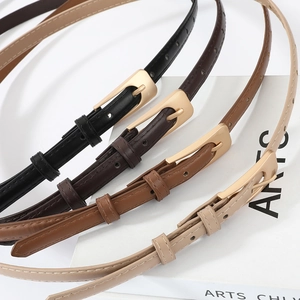 Minimalist PU leather thin belts for women with matte gold buckles in four classic colors