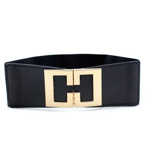 Cinturón Elástico para Mujer Ancho de Cuero Sintético con Hebilla Geométrica de Aleación para Vestido Camisa Sello de Cintura