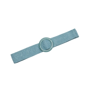 Blue elastic woven PP straw waist belt with a turquoise round buckle for bohemian dresses