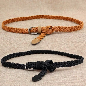 Women Vintage Mori Style Braided Thin Waist Belt Alloy Pin Buckle Cotton Linen Decorative Belt For Dresses Jeans