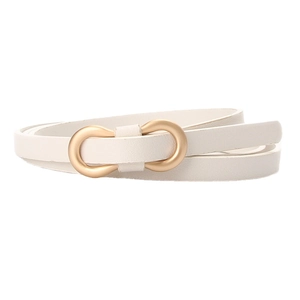 Minimalist white PU leather belt with gold figure-eight buckle for summer dresses
