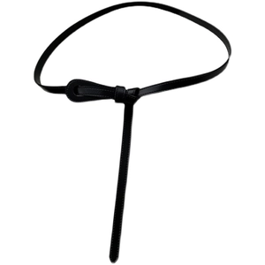 Minimalist black slim leather waist belt with knot tie design for dresses and suits