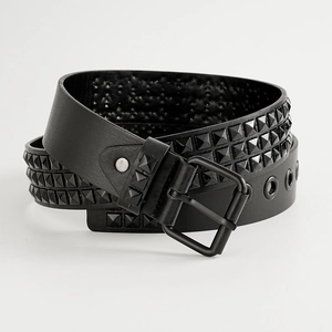 Punk Rivet Belt Black PU Leather Metal Pyramid Studded Gothic Street Hip Hop Unisex Waistband Accessories Decorative Belts