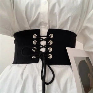 Cintura a Corsetto in Pelle Sintetica Vintage da Donna Larga Nera Con Occhielli Cintura Modellante Retro per Camicia