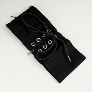 Cintura a corsetto vintage in tela nera con occhielli metallici e lacci per donna
