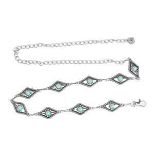 Vintage-Böhmische Taillenkette mit türkisfarbenen Perlen und silbernen Rautenanhängern