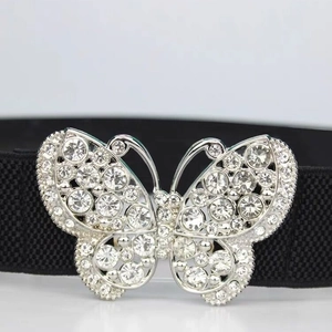 Ceinture élastique avec boucle papillon en strass pour robes et chemises élégantes