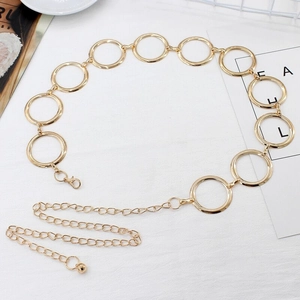 Fashionable gold leaf metal circle waist chain with adjustable lobster clasp for women