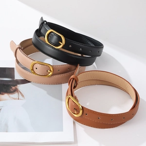 Set of three women PU leather belts in black beige and brown with golden oval buckles