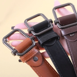 Vintage leather belts for men and women in brown, black, and coffee with metal buckles
