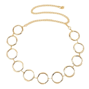 Elegant gold metal waist chain with circular rings and adjustable linked chain for women