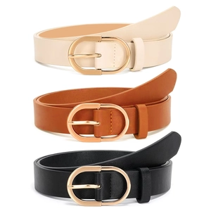 Ceinture pour Femmes en Cuir PU Minimaliste de Mode Couleur Unie Décontractée avec Boucle en Alliage Doré Ovale pour Jeans