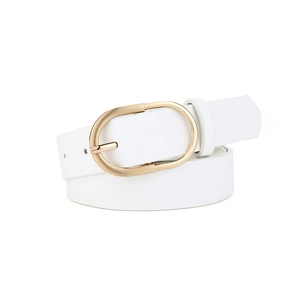 Ceinture minimaliste en cuir blanc pour femme avec boucle ardillon ovale dorée élégante