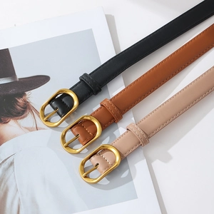 Vintage Women PU Leather Belt Gold Oval Pin Buckle Versatile Fashion Waist Strap For Dresses Jeans Minimalist Accessory