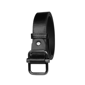 Classic men's black leather belt with gunmetal buckle for casual jeans and business suits