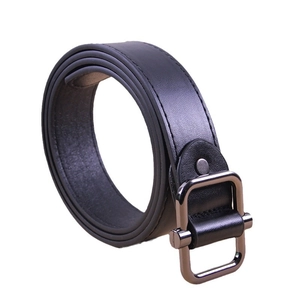 Classic black leather belt for men with gunmetal square buckle and durable stitching
