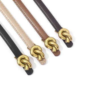 Minimalist twist buckle thin waist belt for women in black, beige, and brown colors