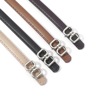 Slim leather waist belts in four colors with vintage silver double-ring metal buckles