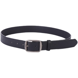 Classic black leather belt with matte silver square buckle for jeans and versatile styling
