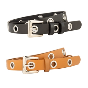 Women PU Leather Grommet Belt Hip Hop Punk Style Waist Belt With Metal Eyelets Pin Buckle Jeans Belt For Streetwear Accessories