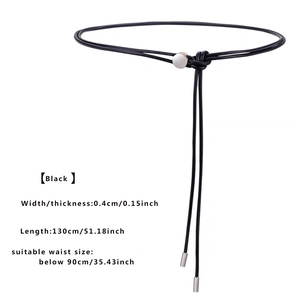 Ceinture cordon noir minimaliste pour femme avec boucle argentée et longueur 130cm