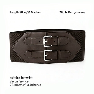 Detail of 10cm wide brown elastic corset belt with double pin buckle for dresses