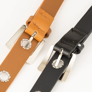 Minimalist leather belt set in black and brown with silver metal buckles for jeans