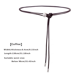 Fine ceinture en cuir café avec boucle métallique pour robes et pulls longue de 130cm