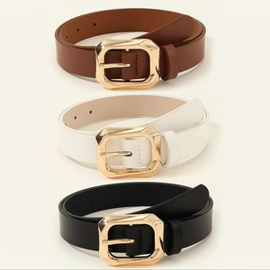 Ceinture Minimaliste en Cuir PU pour Femmes Avec Boucle Carrée Dorée Ajustable Style Maillard pour Robes Jeans Pantalons Accessoires