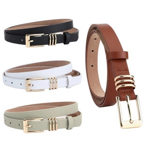 Fashion Women Minimalist Synthetic Leather Thin Belt With Gold Alloy Pin Buckle Decorative Dress Jeans Waist Belt Ladies