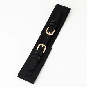 Cintura elastica nera larga da donna con doppia fibbia quadrata decorativa in metallo