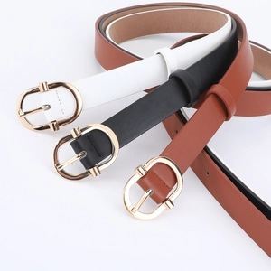 Ceintures minimalistes en cuir pour femmes avec boucles dorées ovales en noir, blanc et marron