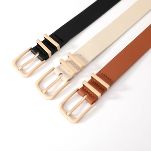 Three-pack minimalist women's leather belts with matte gold square pin buckles in various colors