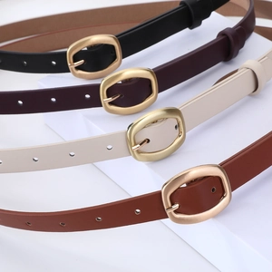 Cinture sottili in ecopelle da donna con fibbie dorate ovali in quattro diversi colori