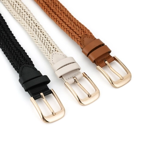 Braided rope belt for women with metal buckle available in black, beige, and brown colors