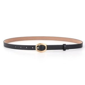 Cintura sottile classica in ecopelle nera per donna con elegante fibbia dorata