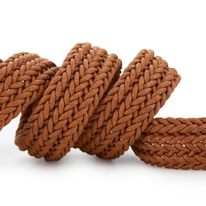 Ethnic style brown braided hemp rope waist belt with retro woven texture for women