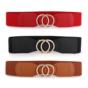 Ceinture Élastique Femme Boucle Dorée à Double Anneau Ceinture Corset Stretch pour Robes Similicuir Accessoire Polyvalent