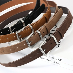 Vintage suede leather belts for women and men with matte silver pin buckles in four colors