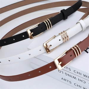 Three-piece women's minimalist faux leather belts with golden buckle and metallic rings
