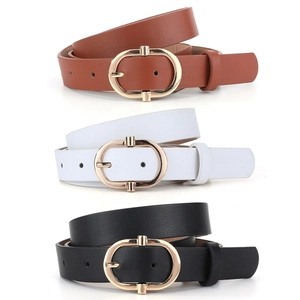 Ceinture pour Femmes en Similicuir Minimaliste Avec Boucle Ovale à Ardillon Or Sangle de Taille Rétro Décontractée pour Jeans Bureau Accessoire